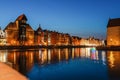 Gdansk night city riverside view. View on famous crane and facades of old medieval houses Royalty Free Stock Photo