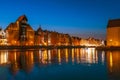 Gdansk night city riverside view. View on famous crane and facades of old medieval houses Royalty Free Stock Photo