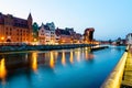 Gdansk night city riverside view. View on famous crane and facades of old medieval houses Royalty Free Stock Photo