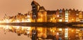 Gdansk night panorama, view on Zuraw port crane, Poland