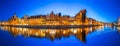 Gdansk at night with reflection in Motlawa river Royalty Free Stock Photo