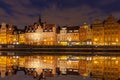 Gdansk night view, Motlawa river and Old Town houses, Poland Royalty Free Stock Photo