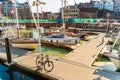 Gdansk, North Poland : Bike parked in a port bay of ship yard near baltic sea