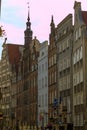 Gdansk, North Poland - August 15, 2020: Closeup of colorful polish medieval architecture building built closely next to each other