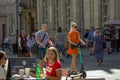 Gdansk, North Poland - August 15, 2020: People doing leisure and riding electric scooter after the lift on wearing mandatory