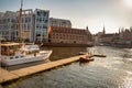 Gdansk, North Poland: Sunset Panoramic view of Summer around motlawa river adjacent to beautiful Polish Royalty Free Stock Photo