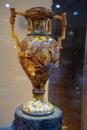 Gdansk, North Poland - August 13, 2020: A vintage old fashioned vase made of amber gemstone with design on it