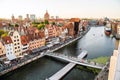 Gdansk, North Poland - Wide angle panoramic aerial shot of Motlawa river Royalty Free Stock Photo