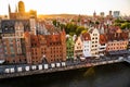 Gdansk, North Poland : Wide angle panoramic aerial shot of Motlawa river Royalty Free Stock Photo