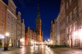 Gdansk - October 31, 2020: Architecture of the Long Lane in Gdansk old town by night, Poland Royalty Free Stock Photo