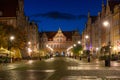 Gdansk - October 31, 2020: Architecture of the Long Lane in Gdansk old town by night, Poland Royalty Free Stock Photo