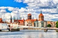 Gdansk Old Town View Over Motlawa River and Olowianka Footbridge During a Sunny Day Royalty Free Stock Photo