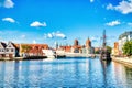 Gdansk Old Town View Over Motlawa River and Olowianka Footbridge During a Sunny Day Royalty Free Stock Photo