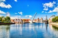 Gdansk Old Town View Over Motlawa River and Olowianka Footbridge During a Sunny Day Royalty Free Stock Photo