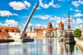 Gdansk Old Town View Over Motlawa River and Olowianka Footbridge During a Sunny Day Royalty Free Stock Photo