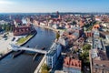 Gdansk, Poland. Aerial skyline with Motlawa River, bridges and m