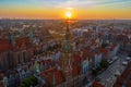 Gdansk is a city in Poland. Gdansk in the morning rays, the sun is reflected from the roofs of the old city. Royalty Free Stock Photo