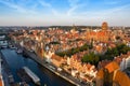 Gdansk is a city in Poland. Gdansk in the morning rays, the sun is reflected from the roofs of the old city. Royalty Free Stock Photo