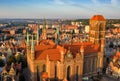 Gdansk is a city in Poland. Gdansk in the morning rays, the sun is reflected from the roofs of the old city. Royalty Free Stock Photo