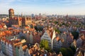 Gdansk is a city in Poland. Gdansk in the morning rays, the sun is reflected from the roofs of the old city. Royalty Free Stock Photo