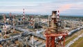 Gdansk Poland Aerial view of a chimney with fire in an oil refinery Royalty Free Stock Photo