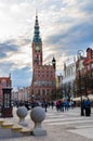 Gdansk, Poland, April 15, 2018: People walk down Dluga Long Market street Dlugi targ square in old historical town