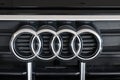 Audi logo of new model of Audi presented in the car showroom of Gdansk Royalty Free Stock Photo