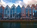 Modern style buildings on the Gdansk city center waterfront