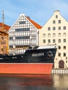 GDANSK, POLAND - AUGUST 25, 2014: SS Soldek ship - polish coal and ore freighter. On Motlawa River at National Maritime