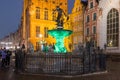 Fountain of the Neptune in Old Town of Gdansk at night. Poland Royalty Free Stock Photo