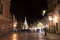 Long Lane in old town of Gdansk with Christmas decoration at night. Royalty Free Stock Photo