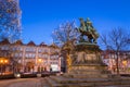 Monument of King John III Sobieski in old town of Gdansk with christmas lights, Poland Royalty Free Stock Photo