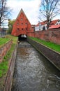 Gdansk, Poland, December 2017. Old water channel leading to the old antique watermill.