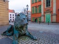 Fountain with lions in front of Royal Chapel of St. Mary`s Basilica in Gdansk, Poland Royalty Free Stock Photo