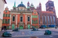 Fountain with lions in front of Royal Chapel of St. Mary`s Basilica in Gdansk, Poland Royalty Free Stock Photo