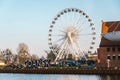 Gdansk, Poland, February. Gdansk giant 3D letters sign with a ferris wheel in the background. Ferris wheel in Gdansk old town.