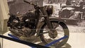 GDANSK, POLAND: German armor geddon cruiser motor bike against world war theme wall inside world war museum