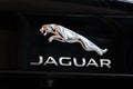 Jaguar logo and sign on black car. Jaguar is the luxury vehicle brand of Jaguar Land Rover Royalty Free Stock Photo