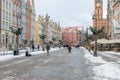 Long market street in old town of Gdansk at winter time. Royalty Free Stock Photo