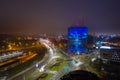 Gdansk, Poland - January 1, 2021: Mapping 3D on the green tower skyscraper in GdaÃâsk for New Year 2021. Poland