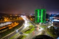 Gdansk, Poland - January 1, 2021: Mapping 3D on the green tower skyscraper in GdaÃâsk for New Year 2021. Poland