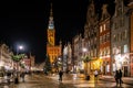 Gdansk, Poland - January 2019. Image of Old town of Gdansk with city hall at night, Poland Royalty Free Stock Photo