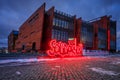 Gdansk, Poland - January 11, 2024: Solidarnosc sign under European Solidarity Centre in Gdansk, Poland. The ECS museum located at