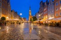 Architecture of the Long Lane in Gdansk at night. Royalty Free Stock Photo