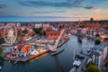 Gdansk, Poland - July 4, 2022: Beautiful architecture of the Main Town of Gdansk over the Motlawa River at sunset, Poland Royalty Free Stock Photo