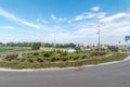 Bus depot near drawbridge over Martwa Wisla river near Sobieszewo Island