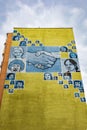 Colorful murals in the Zaspa district on side walls of high and big blocks of flats