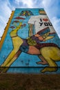 Colorful murals in the Zaspa district on side walls of high and big blocks of flats