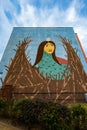 Colorful murals in the Zaspa district on side walls of high and big blocks of flats