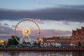 GDANSK, POLAND - July 4, 2022: Panoramic view of ferris wheel and Gdansk sign at Motlawa river Royalty Free Stock Photo